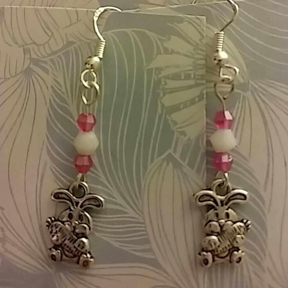 Pink & White Bunny Earrings